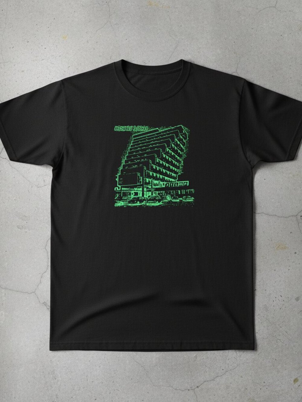 MoMA PS1 Style Graphic T-Shirt – Urban Building Sketch Black Tee Minimal